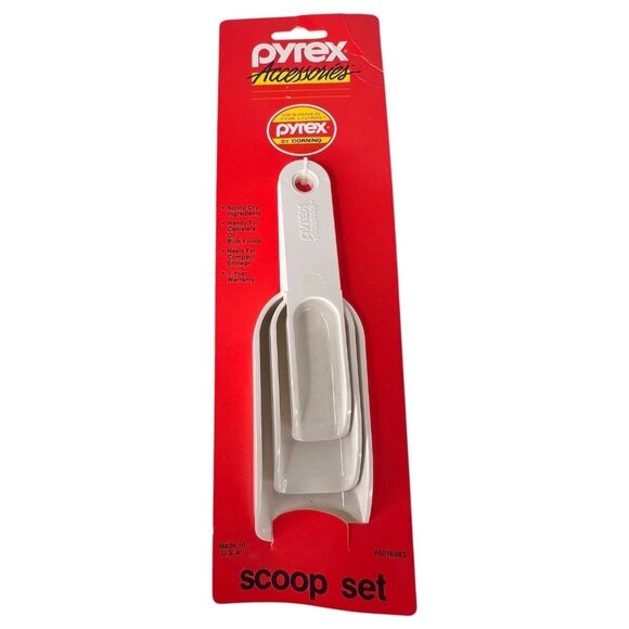 New Vintage Pyrex Accessories 3 Scoop Set Nesting Spoon Plastic Kitchen Tools - Picture 1 of 4